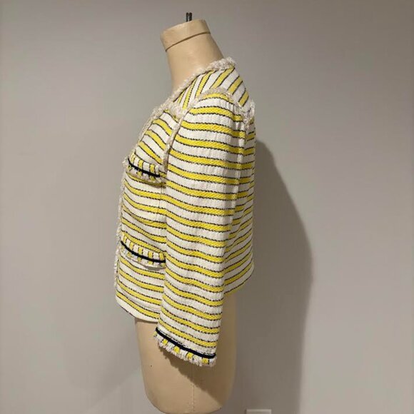 Veronica Beard yellow & blue stripe cream tweed jacket - Picture 4 of 7